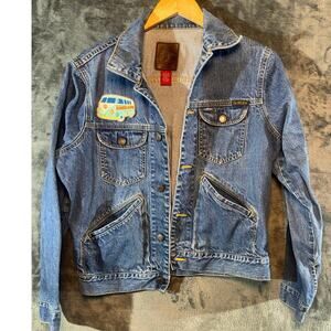 Vtg 90s GAP Blue Jeans Denim Jacket Men Small S Globe Tag 174026 Boho VW Patch